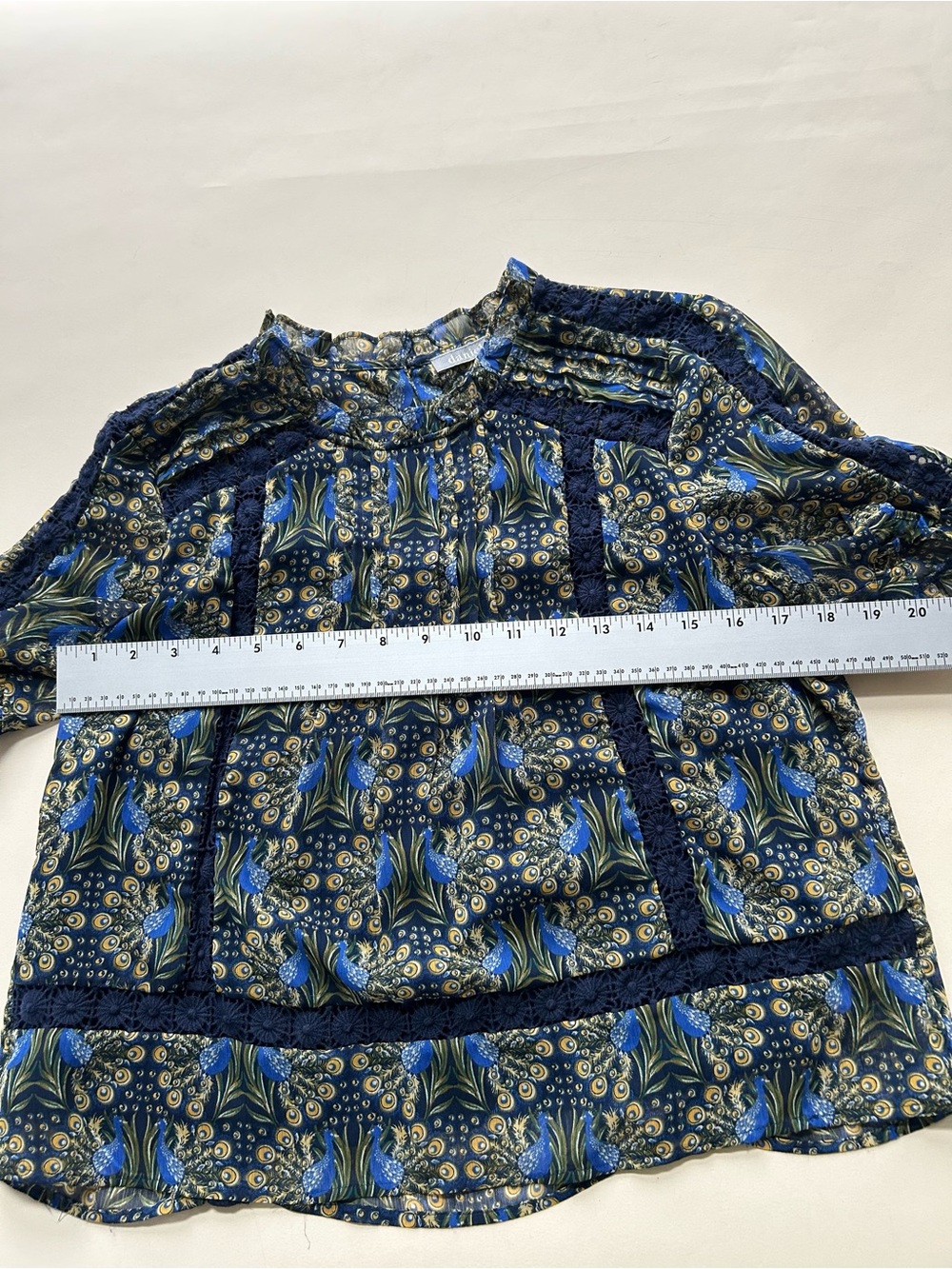 Daniel Rainn Navy Blue Floral Lace-Trim Peasant Blouse size xs - Picture 8 of 8